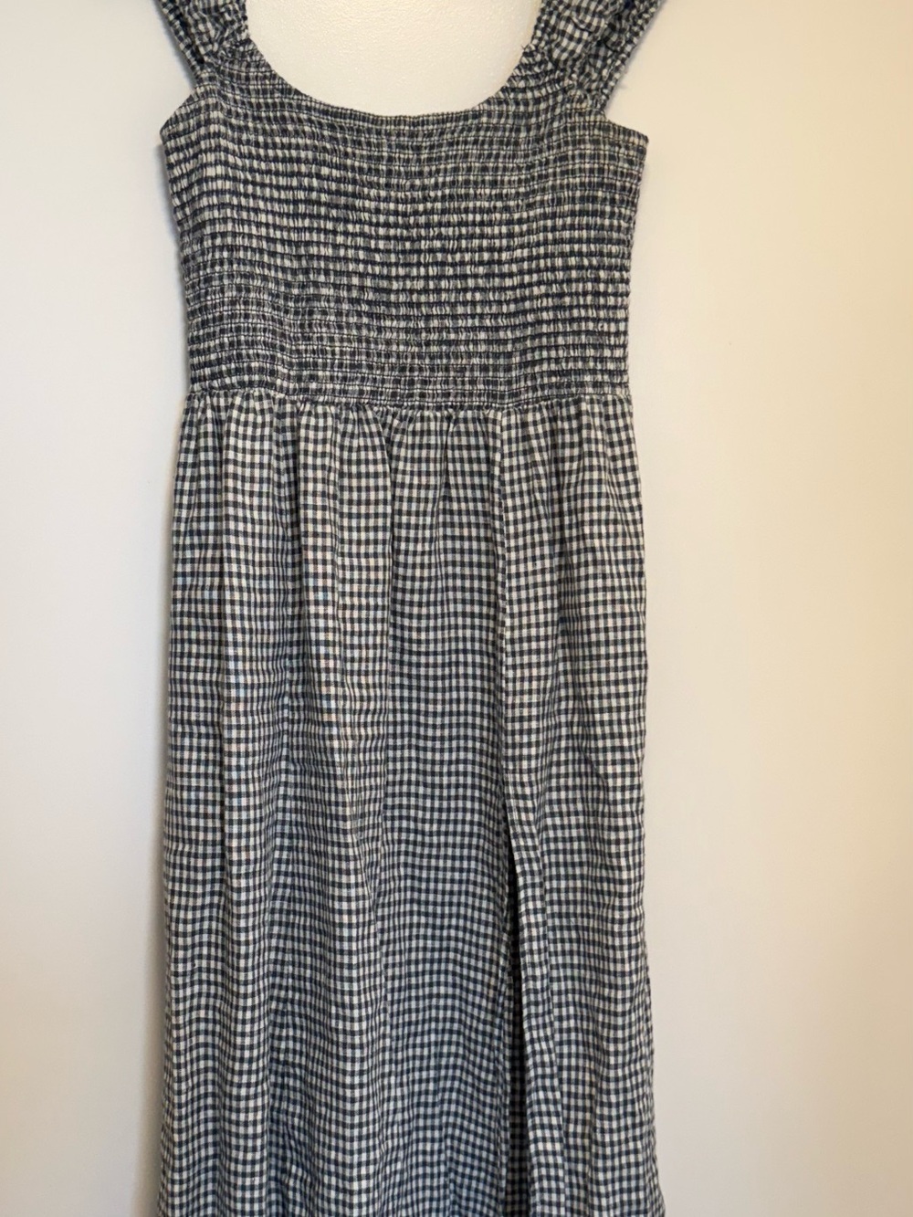 Reformation Navy and White Gingham Smocked Casual Dress